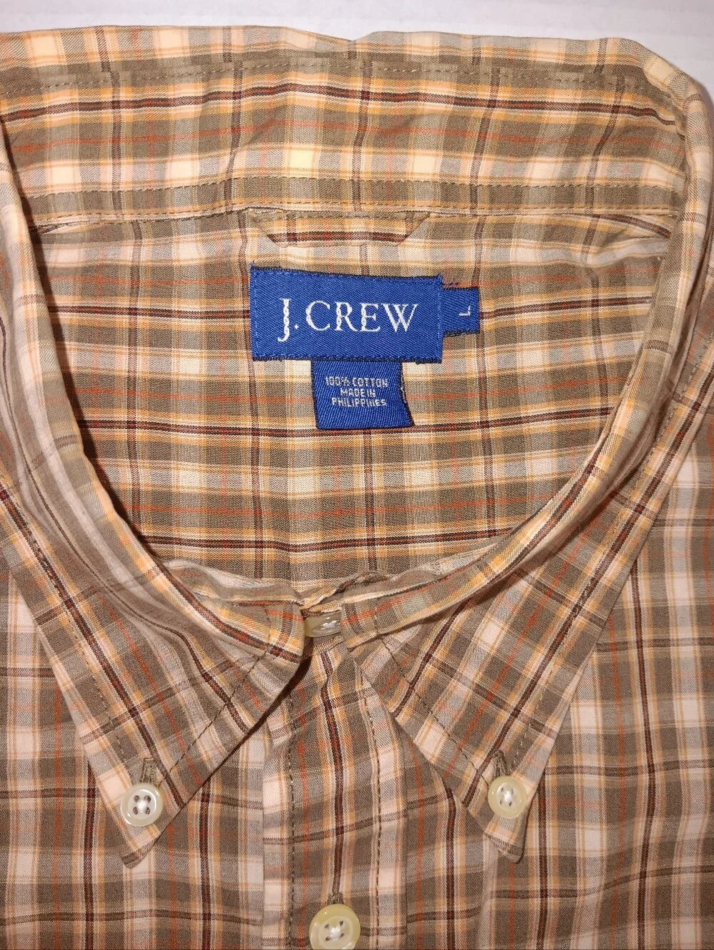 J. Crew Brown and Cream Plaid Button-Down Cotton Shirt